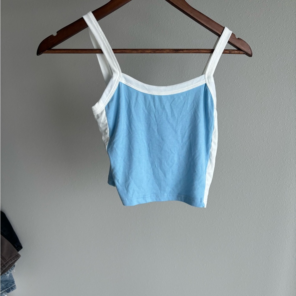 SHEIN Blue and White Fitted Crop Tank Top